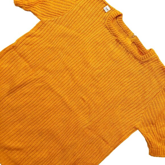 Pure Vintage 1940s-1950s Bright Orange Ribbed Short Sleeve Square Neck Sweater - Picture 5 of 9